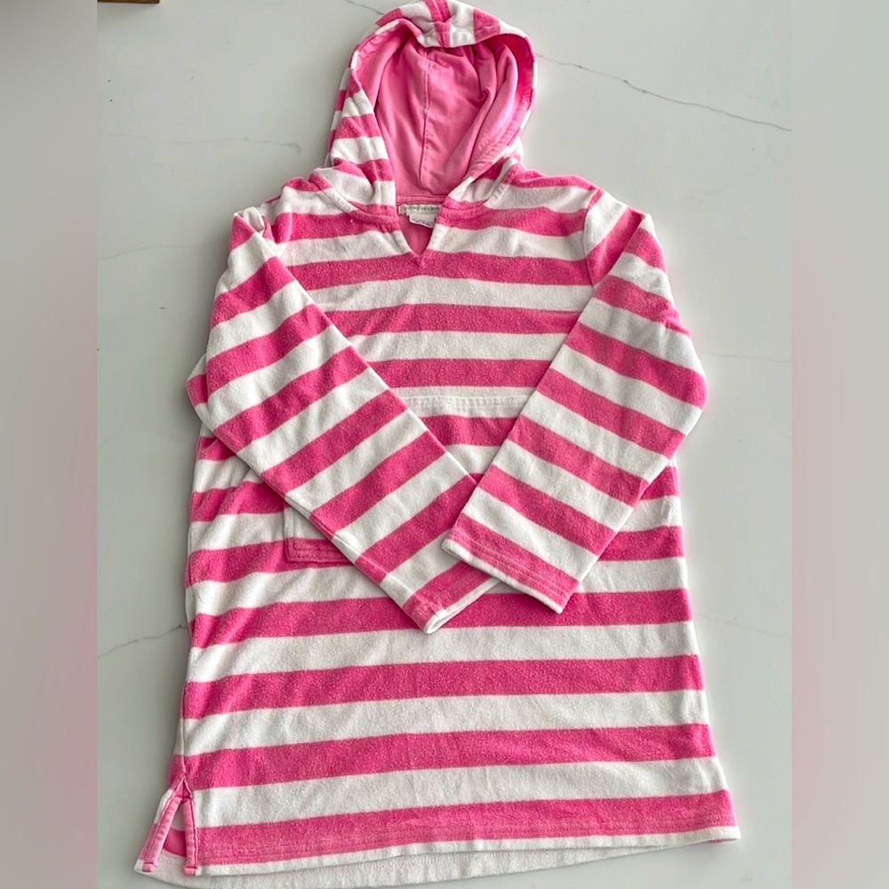 Pottery Barn Kids Hooded Toweling Cover Up Pink Stripe